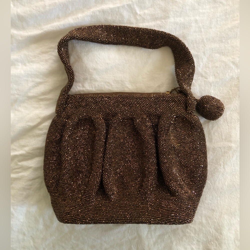 Vintage Bronze Brown Studded/Beaded Pleated Handbag